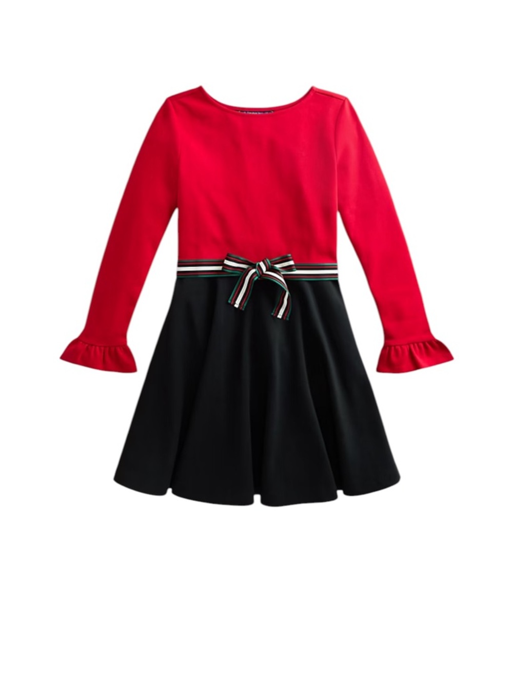 Polo Ralph Lauren Girls Red Black Ponte Dress Bow Holiday Party M 8/10